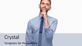  Presentation with 3d man business leader - Presentation design consisting of manager think - young handsome business man background and a teal colored foreground