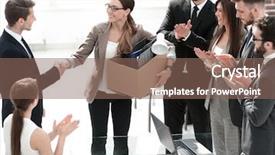  Presentation with project manager - PPT theme featuring manager welcomes the new employee background and a violet colored foreground