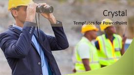  Presentation with disaster recovery site - Beautiful presentation design featuring manager with binoculars at mining backdrop and a coral colored foreground