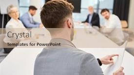  Presentation with decision - Slide deck having manager-with-documents-in-hand background and a coral colored foreground