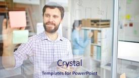  Presentation with gadget - Presentation theme having manager with gadget reading notepaper background and a sky blue colored foreground