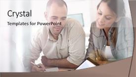  Presentation with sales figures - Slide set consisting of manager with sales people presenting background and a lemonade colored foreground