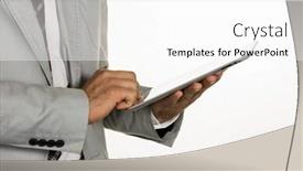  Presentation with computer - Presentation design consisting of manager-with-tablet-computer background and a white colored foreground