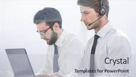  Presentation with work - Cool new presentation design with manager with the headset uses backdrop and a light gray colored foreground