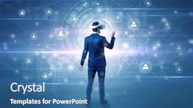  Presentation with association - Audience pleasing presentation design consisting of manager with vr headset backdrop and a teal colored foreground