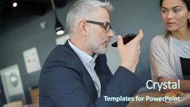  Presentation with government office - Colorful theme enhanced with manager working on computer backdrop and a ocean colored foreground