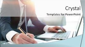  Presentation with courier business finance analysis - Slide set consisting of manager working with business graphic background and a white colored foreground