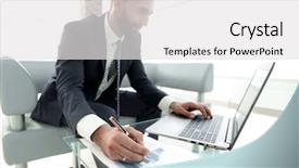  Presentation with graphics - Presentation theme enhanced with manager working with business graphic background and a white colored foreground