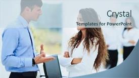  Presentation with meeting - Cool new slide deck with managers are discussing a docu backdrop and a  colored foreground