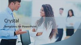  Presentation with meeting - Cool new PPT theme with managers are discussing a docu backdrop and a  colored foreground