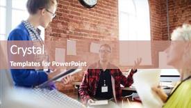  Presentation with new ideas - Theme enhanced with managers discussing new promotion idea background and a coral colored foreground