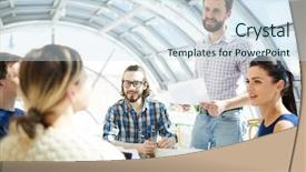  Presentation with report - Cool new theme with managers discussing report of one backdrop and a sky blue colored foreground