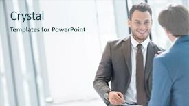  Presentation with interview - PPT layouts with manager meeting - businessmen on interview in office background and a  colored foreground