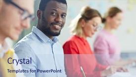  Presentation with colore - Presentation theme consisting of manager meeting - office worker in casual clothes background and a light blue colored foreground