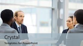  Presentation with point of view - Amazing PPT layouts having manager meeting - serious co-workers listening to economist backdrop and a light blue colored foreground