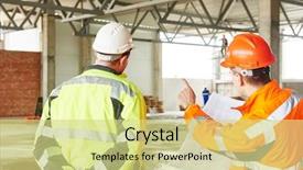  Presentation with building construction - Presentation theme consisting of managers outdoors at building site background and a yellow colored foreground