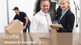  Presentation with managers - Theme consisting of managers smiling at camera with delivery driver behind in a large background and a coral colored foreground