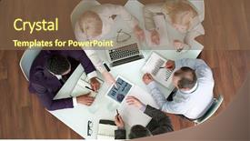  Presentation with managers - Beautiful presentation theme featuring managers studying financial data together backdrop and a tawny brown colored foreground