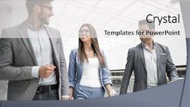  Presentation with managers - Amazing PPT theme having managers talking in the business backdrop and a white colored foreground