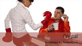  Presentation with impact - Beautiful theme featuring young secretary try to impact on the young businessman backdrop and a red colored foreground