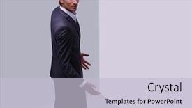  Presentation with rear view of bodyguard - PPT theme enhanced with managing impasses - rear view puzzled businessman background and a  colored foreground