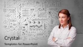  Presentation with 3d person thinking - Colorful presentation theme enhanced with managing organizational communication - casual person thinking with drawn backdrop and a light gray colored foreground