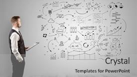  Presentation with hr manager - PPT layouts with managing organizational communication - manager staying and presenting office background and a light gray colored foreground