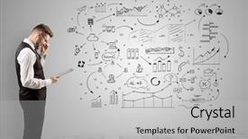  Presentation with office - Amazing PPT theme having managing organizational communication - manager staying and presenting office backdrop and a light gray colored foreground