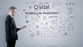  Presentation with office - PPT layouts featuring managing organizational communication - manager staying and presenting office background and a  colored foreground