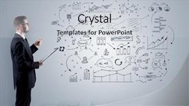  Presentation with office - Audience pleasing PPT theme consisting of managing organizational communication - manager staying and presenting office backdrop and a  colored foreground