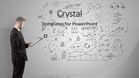  Presentation with sports manager - Slide set with managing organizational communication - manager staying and presenting office background and a  colored foreground