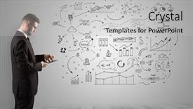  Presentation with office - Presentation design enhanced with managing organizational communication - manager staying and presenting office background and a  colored foreground