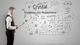  Presentation with office - PPT theme with managing organizational communication - manager staying and presenting office background and a light gray colored foreground