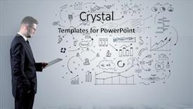  Presentation with hr manager - Slide deck featuring managing organizational communication - manager staying and presenting office background and a light gray colored foreground