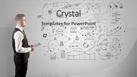  Presentation with office - PPT theme consisting of managing organizational communication - manager staying and presenting office background and a light gray colored foreground