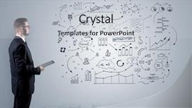  Presentation with office - Audience pleasing theme consisting of managing organizational communication - manager staying and presenting office backdrop and a light gray colored foreground