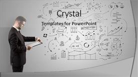  Presentation with office - Presentation design consisting of managing organizational communication - manager staying and presenting office background and a light gray colored foreground