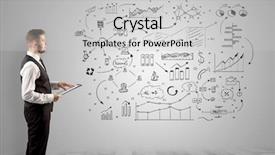  Presentation with hr manager - Cool new slide set with managing organizational communication - manager staying and presenting office backdrop and a light gray colored foreground