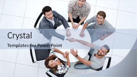  Presentation with employee - PPT layouts featuring managment free - top view hr manager welcomes background and a light blue colored foreground