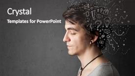  Presentation with strategy management - Amazing slide deck having management strategy - young man thinking with white backdrop and a dark gray colored foreground