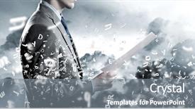  Presentation with disaster - Beautiful slide deck featuring manajemen disaster - back view of businessman reading backdrop and a gray colored foreground