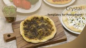  Presentation with thyme - Audience pleasing presentation design consisting of manakeesh-lebantine-pizza-topping backdrop and a coral colored foreground