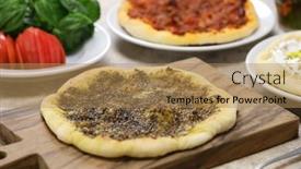  Presentation with pizza - Cool new slide set with manakeesh-lebantine-pizza-topping backdrop and a coral colored foreground