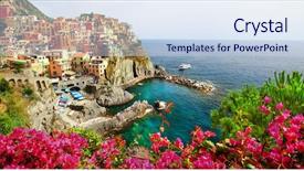  Presentation with indian village - PPT theme featuring manarola- beautiful village in cinque background and a sky blue colored foreground