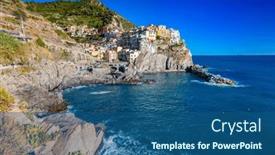 Presentation with popular - PPT theme consisting of manarola-in-cinque-terre-italy background and a ocean colored foreground
