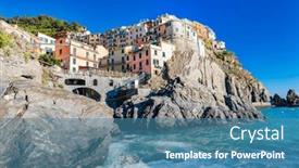  Presentation with popular - Slide set having manarola-in-cinque-terre-italy background and a teal colored foreground