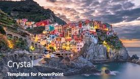  Presentation with coastal - Presentation design consisting of manarola-la-spezia-italy-coastal background and a ocean colored foreground