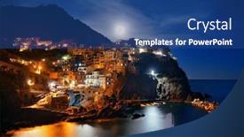  Presentation with overlook - Cool new presentation theme with overlook mediterranean sea and moonrise backdrop and a ocean colored foreground