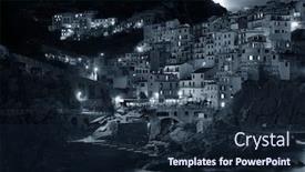  Presentation with overlook - Beautiful PPT layouts featuring manarola overlook mediterranean sea and moonrise with buildings over cliff in cinque terre at night italy backdrop and a navy blue colored foreground