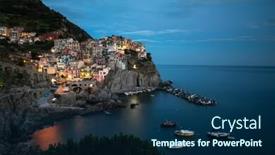  Presentation with coast - Beautiful theme featuring manarola-village-cinque-terre-coast backdrop and a navy blue colored foreground